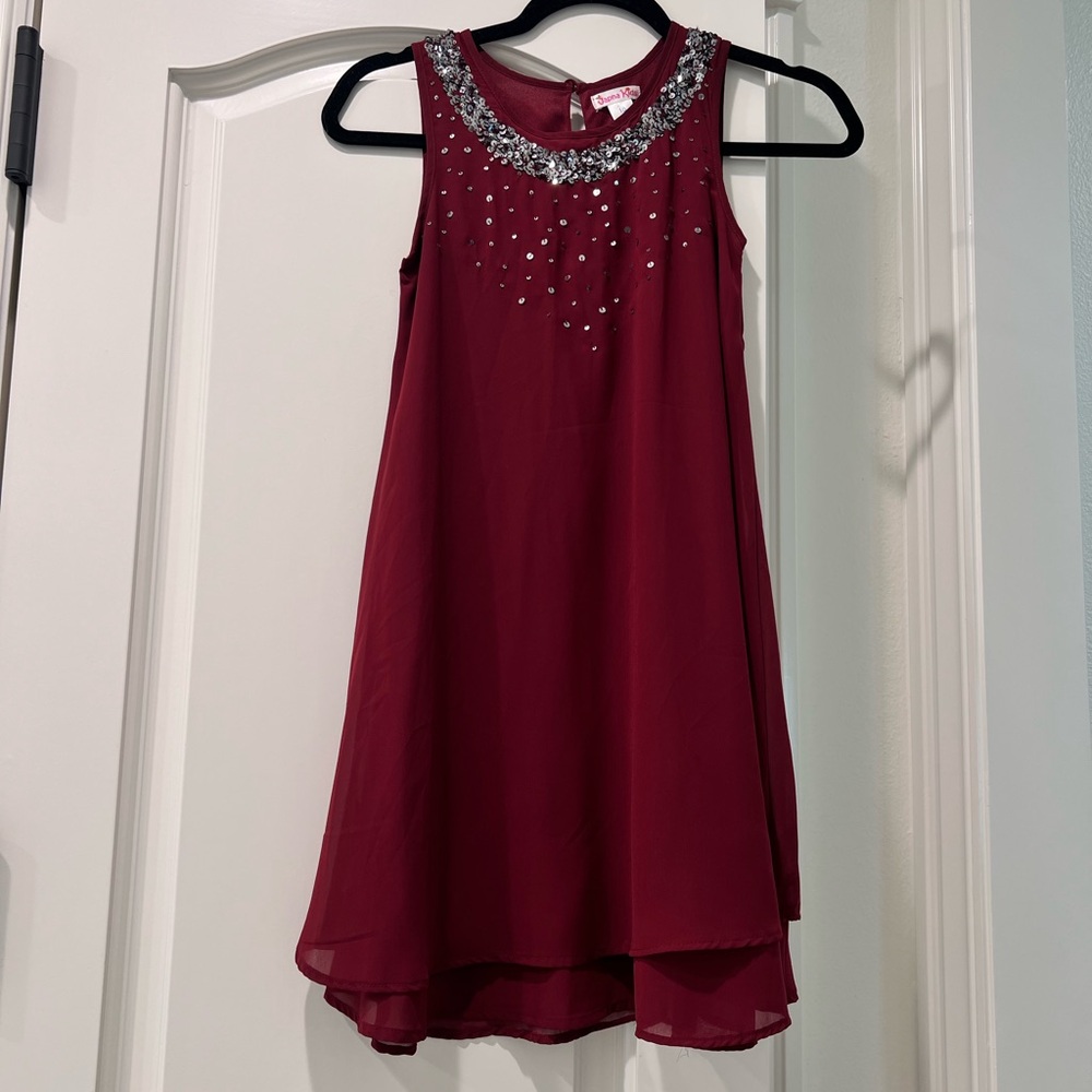 Elegant Burgundy Kids Dress with Embellished Neckline